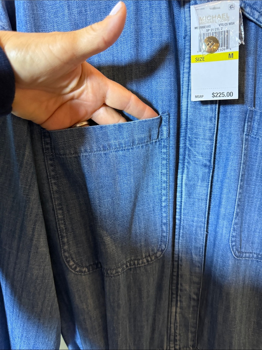 Women's Michael Kors Indigo Denim Jumpsuit - Classic Long Sleeve - Picture 3 of 8